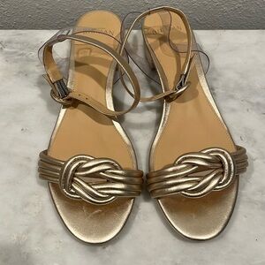 Alexandre Birman Vicky Gold Leather Flat Sandals Size 40 Normal Wear